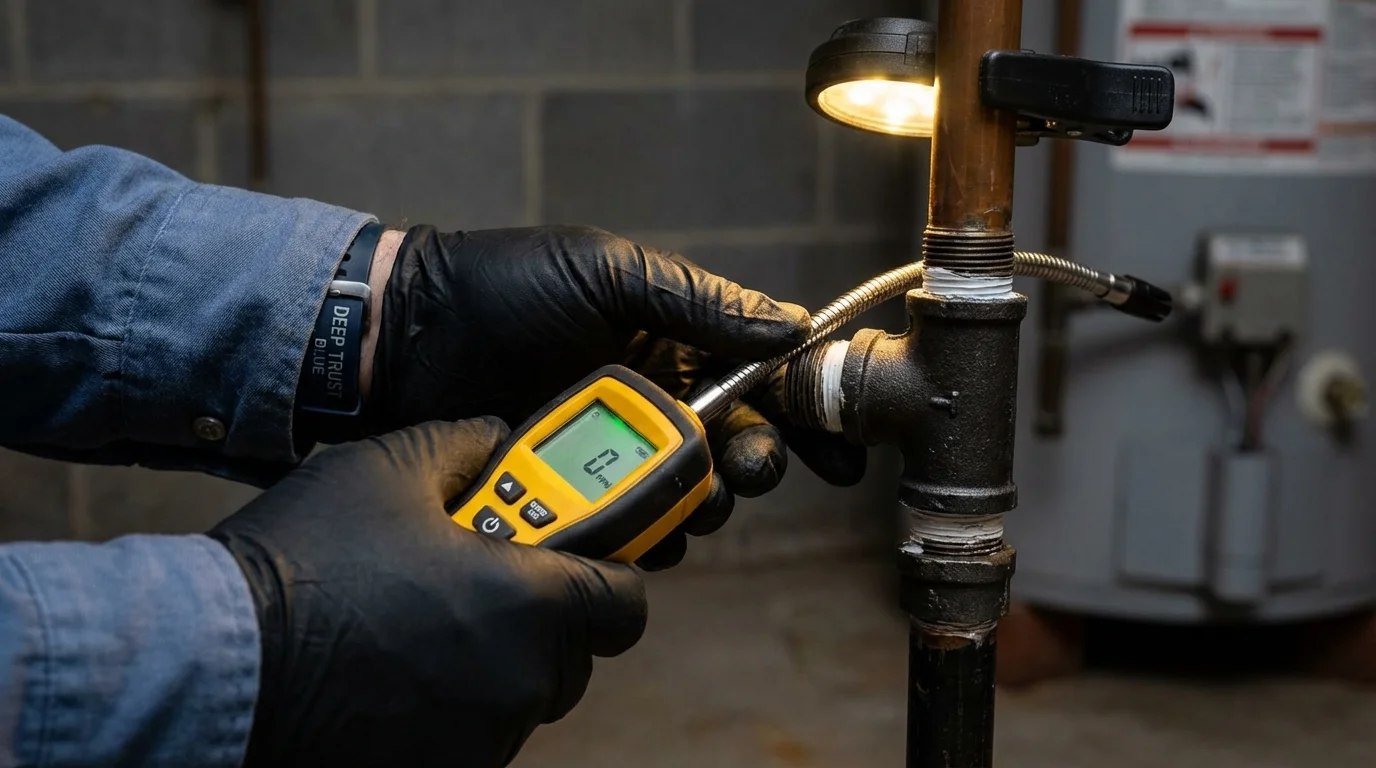 Gas leak detection with electronic sniffer by Johns Plumbing LLC in Buna