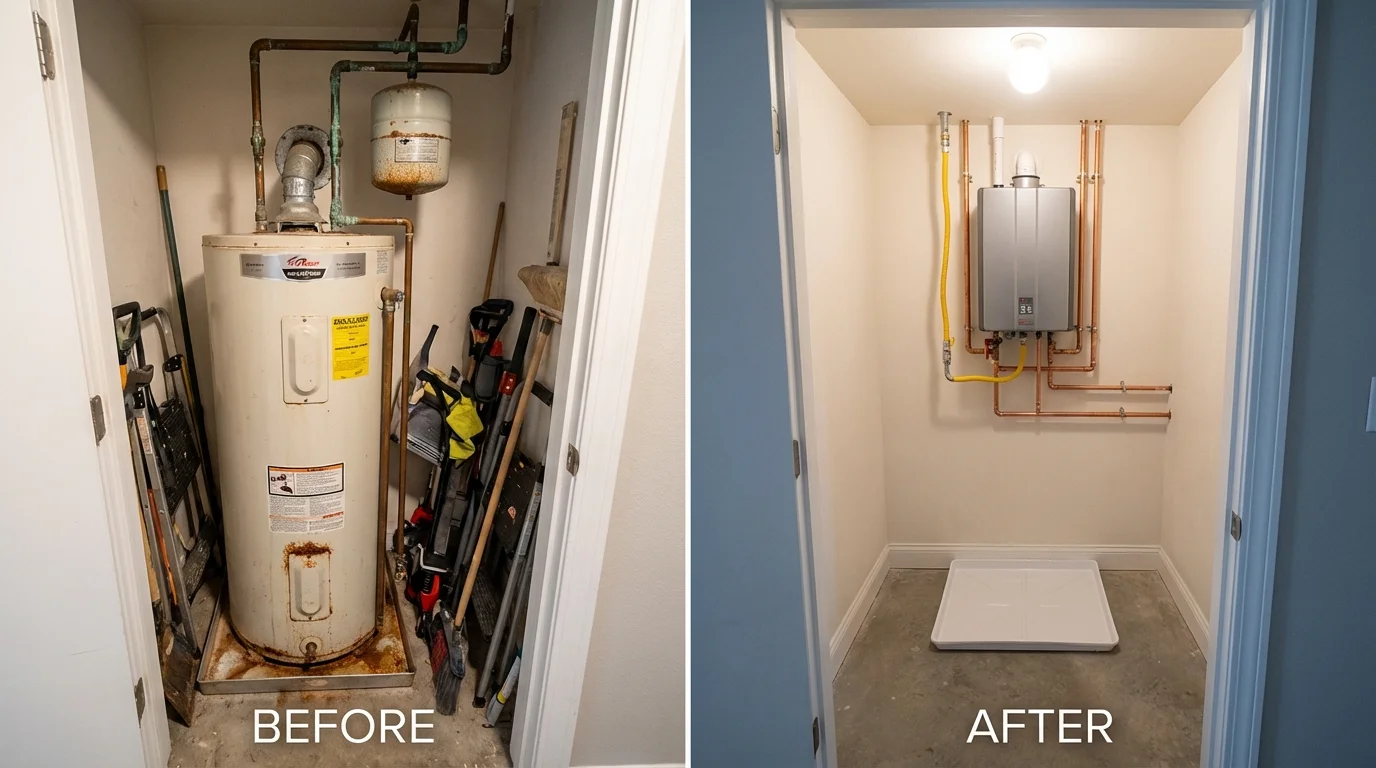 Tank water heater versus wall-mounted tankless unit comparison for Buna, TX homeowners